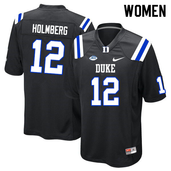 Women #12 Gunnar Holmberg Duke Blue Devils College Football Jerseys Sale-Black - Click Image to Close
